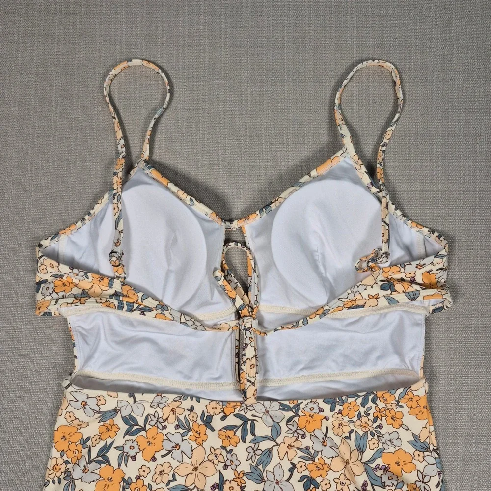 Cupshe Womens‎ Floral Cutout One Piece Swimsuit Yellow Blue Size L New NWT